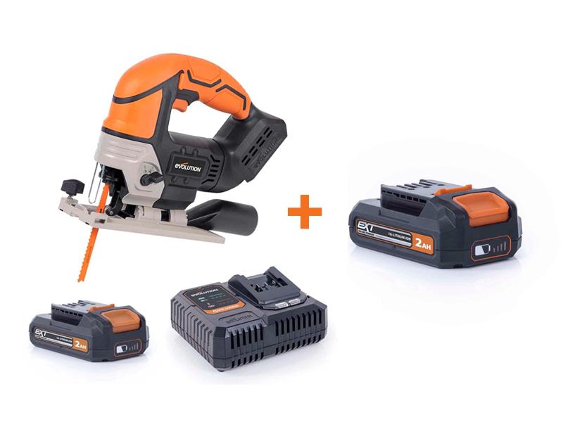 Priamočiara AKU píla EVOLUTION R90JGS-Li s 2Ah batériou a nabíjačkou a ďalšou 2,0Ah batériou ZADARMO